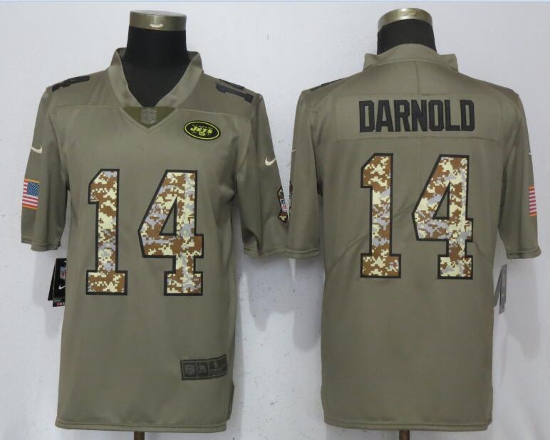 Men New York Jets #14 Darnold Olive Camo Carson Salute to Service Nike Limited NFL Jerseys